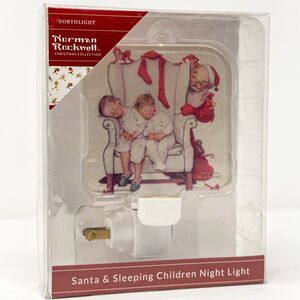 Norman Rockwell Santa Sleeping Children Night Light Northlight Christmas NIB